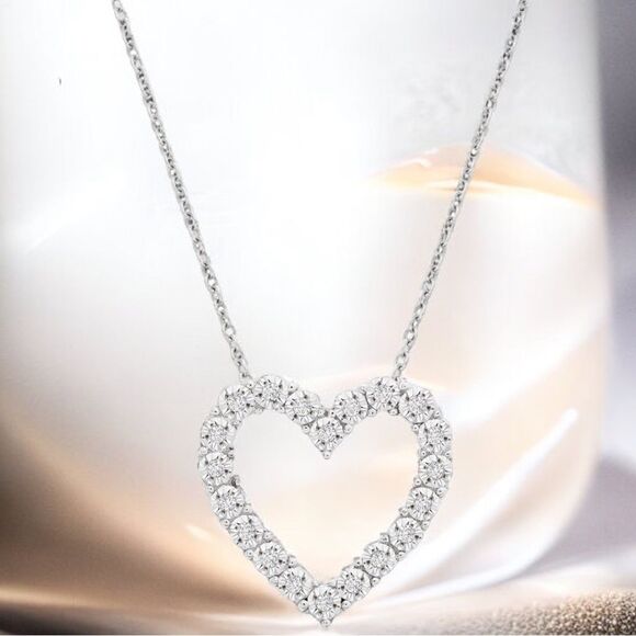 Sterling Silver & Diamond Heart Necklace l 1/10 tw l 18” l New in Box w/ Pouch - Picture 3 of 11